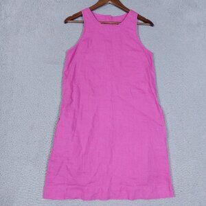 J. Crew Dress Womens Size XS Hot Pink 100% Linen Sleeveless Back Buttons Pockets